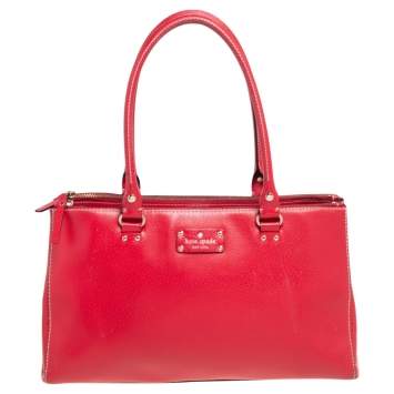 Pre Owned Kate Spade Red Leather Double Zip Tote