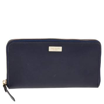 Pre Owned Kate Spade Navy Blue Leather Laurel Way Neda Zip Around Wallet