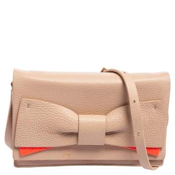Pre Owned Kate Spade Light Pink Leather Bow Flap Shoulder Bag