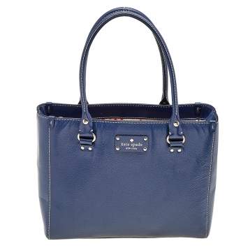 Pre Owned Kate Spade Blue Leather Wellesley Quinn Tote