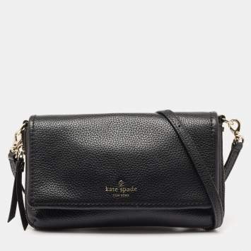 Pre Owned Kate Spade Black Leather Flap Crossbody Bag