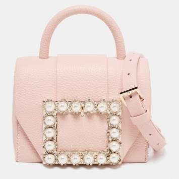 Pre Owned Kate Spade Beige Leather Pearl Embellished Top Handle Bag