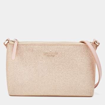 Pre Owned Kate Spade Rose Gold/Pink Glitter and Leather Shoulder Bag