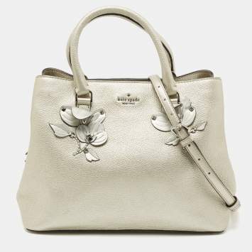 Pre Owned Kate spade Silver Grained Leather Floral Applique Evangelie Larchmont Avenue Satchel