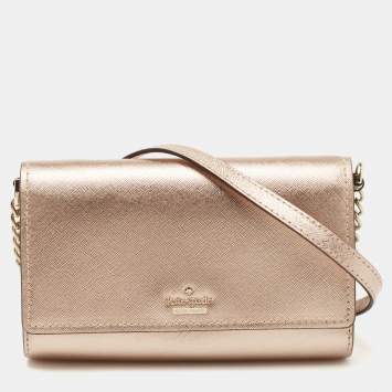 Pre Owned Kate Spade Metallic Rose Gold Leather Flap Crossbody Bag