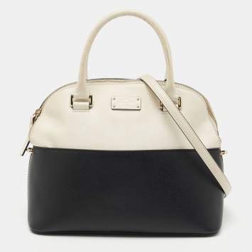 Pre Owned Kate Spade Black/White Leather Groove Street Carli Satchel