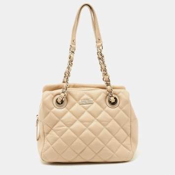Pre Owned Kate Spade Beige Quilted Leather Elizabeth Satchel