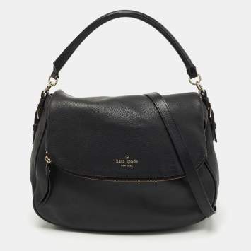 Pre Owned Kate Spade Black Leather Foldover Hobo