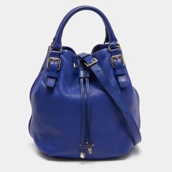 Pre Owned Kate Spade Blue Leather Grey Street Drawstring Bucket Bag