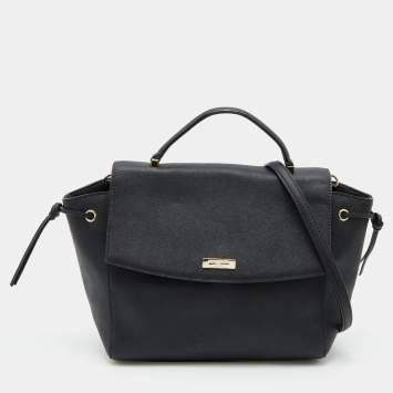 Pre Owned Kate Spade Black Leather Flap Top Handle Bag