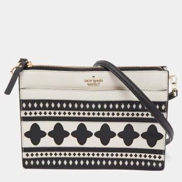 Pre Owned Kate Spade White/Black Leather Laser Cut Detail Clarise Crossbody Bag