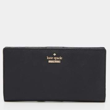 Pre Owned Kate Spade Black Leather Bifold Flap Wallet