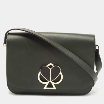 Pre Owned Kate Spade Dark Green Leather Nicola Twistlock Shoulder Bag 
