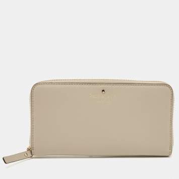 Pre Owned Kate Spade Light Beige Leather Zip Around  Wallet