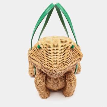 Pre Owned Kate Spade Green/Natural Wicker Frog Bag 