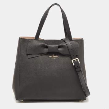 Pre Owned Kate Spade Black Saffiano Leather Bow Tote
