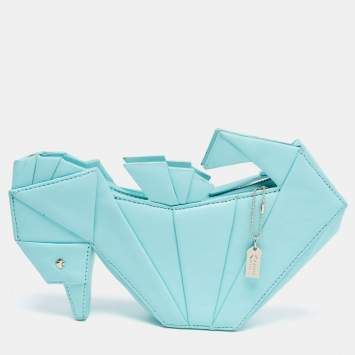 Pre Owned Kate Spade Blue Leather Sea Horse Origami Clutch