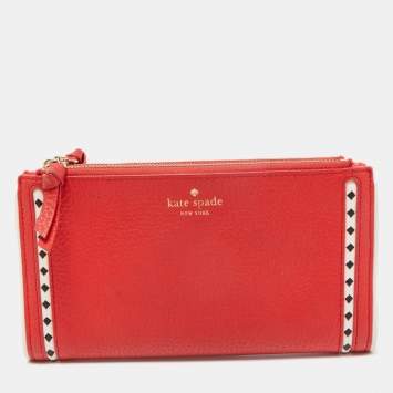 Pre Owned Kate Spade Red Leather Double Zip Clutch