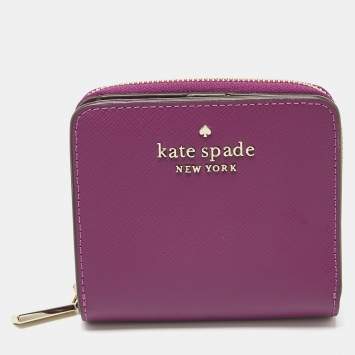 Pre Owned Kate Spade Purple Leather Zip Compact Wallet