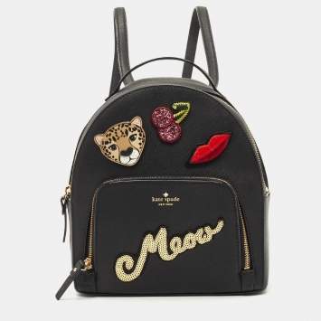 Pre Owned Kate Spade Black Leather New York Meow Sammi Backpack