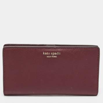Pre Owned Kate Spade Burgundy Saffiano Leather Leila Continental Wallet