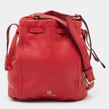 Pre Owned Kate Spade Red Leather Katie Bucket Crossbody Bag