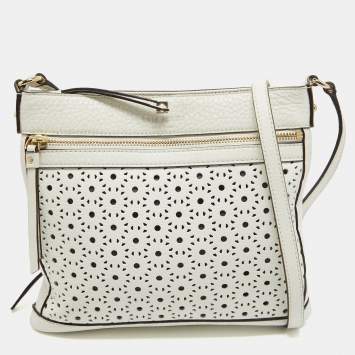 Pre Owned Kate Spade White Leather Lasercut Messenger Bag
