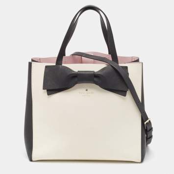 Pre Owned Kate Spade Black/White Leather Bow Tote