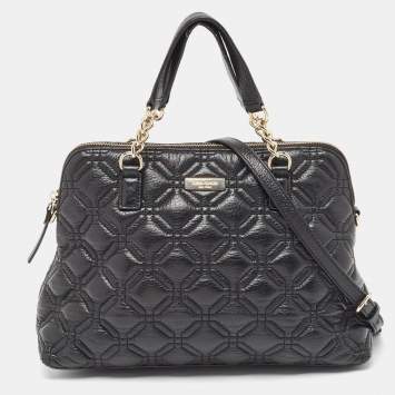 Pre Owned Kate Spade Black Quilted Shimmer Leather Astor Court Grace Bag
