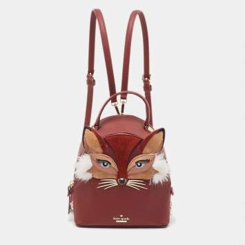 Pre Owned Kate Spade Burgundy Leather So Foxy Fox Convertible Backpack