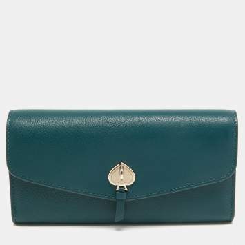 Pre Owned Kate Spade Dark Green Leather Marti Flap Wallet