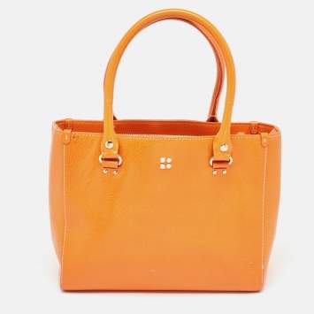 Pre Owned Kate Spade Orange Leather Middle Zip Tote