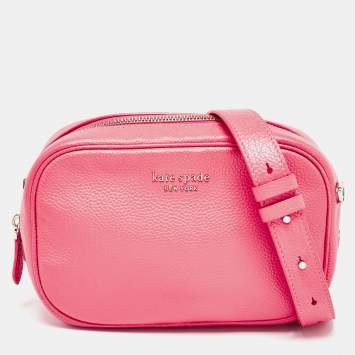 Pre Owned Kate Spade Hot Pink Leather Camera Crossbody Bag