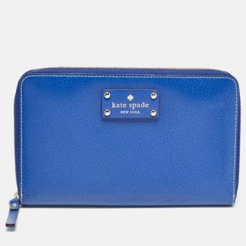 Pre Owned Kate Spade Blue Leather Zip Organizer Clutch