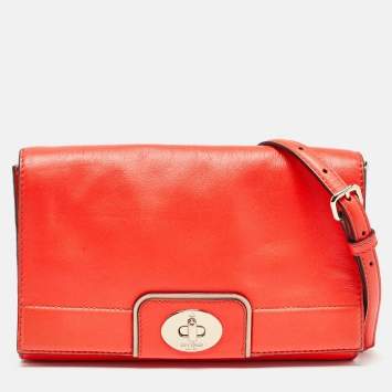 Pre Owned Kate Spade Neon Orange Leather Hampton Road Juliana Crossbody Bag