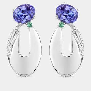 Pre Owned أقراط متدلية بوزن 5.87 قيراط من الأحجار المتعددة والألماس بالذهب الأبيض عيار 14