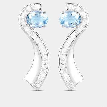 Pre Owned 3.46 cts Aquamarine and Diamond 14K White Gold Jacket Earrings