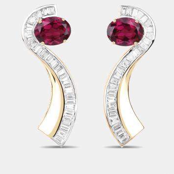 Pre Owned 4.60 cts Rhodolite Garnet and Diamond 14K Yellow Gold Jacket Earrings