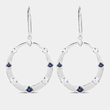 مملوكة مسبقًا 1.67 cts Blue Sapphire and Diamond 14K White Gold Dangle Earrings