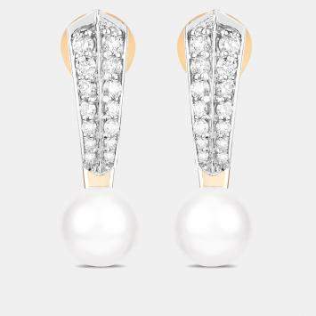 Pre Owned 5.50 cts Pearl and Diamond 14K Yellow Gold Dangle Earrings