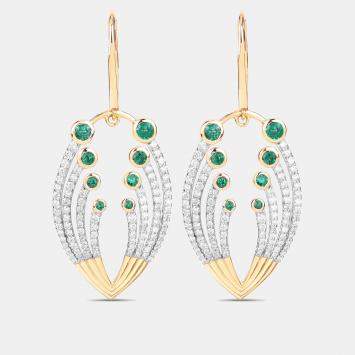 مملوكة مسبقًا 0.85 cts Emerald and Diamond 14K Yellow Gold Dangle Earrings