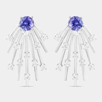 مملوكة مسبقًا 1.94 cts Tanzanite and Diamond 14K White Gold Sunburst Earrings
