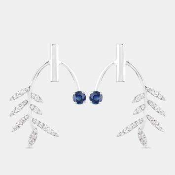 مملوكة مسبقًا 0.75 cts Blue Sapphire and Diamond 14K White Gold Laurel Vine Earrings