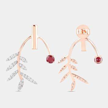 مملوكة مسبقًا 0.66 cts Ruby and Diamond 14K Rose Gold Laurel Vine Earrings
