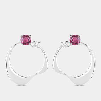 Pre Owned 0.95 cts Pink Tourmaline and Diamond 14K White Gold Wave Shape Earrings