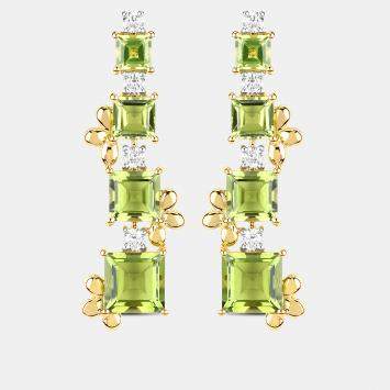 مملوكة مسبقًا 9.86 cts Peridot and Diamond 14K Yellow Gold Graduated Earrings