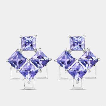 Pre Owned 5.02 cts Tanzanite 14K White Gold Quad Earrings