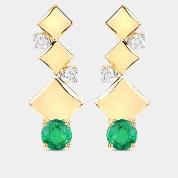 Pre Owned 1.72 cts Emerald and Diamond 14K Yellow Gold Drop Earrings
