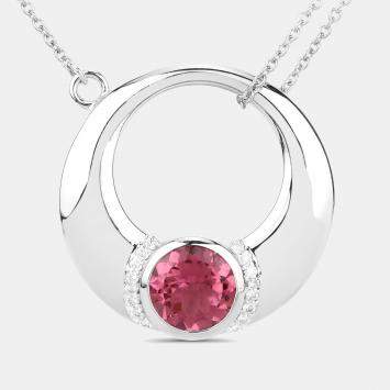 Pre Owned 1.88 cts Pink Tourmaline and Diamond 14K White Gold Circle Necklace