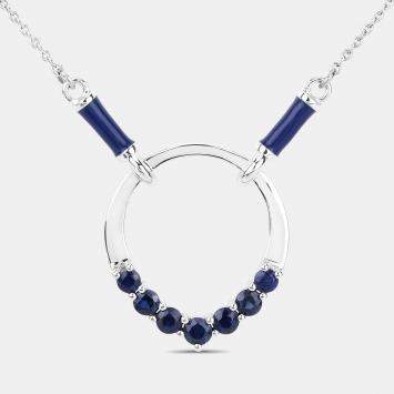 Pre Owned 0.78 cts Blue Sapphire 14K White Gold Circle Necklace